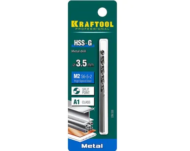 фото KRAFTOOL HSS-G 3.5 х70мм, Сверло по металлу HSS-G, сталь М2(S6-5-2)
