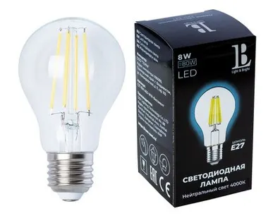 фото Светодиодная лампа L&B A60 8W 600Lm 4000K E27 E27-8W-A60-NH-filament