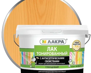 фото Лак ЛАКРА Лак для отделки деревянных и минеральных поверхностей ЛАКРА 2,5 кг глянцевый орегон тонированный