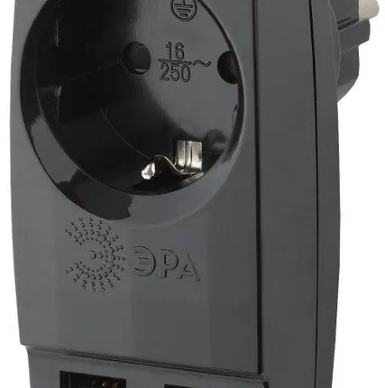 Фото №2 Адаптер SP-1e-USB-B "Polynom" 1-м 220В + 2хUSB 2100мА c зазeмл. черн. ЭРА Б0026333