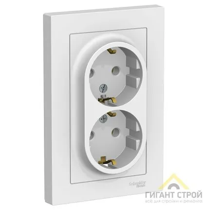 Фото №0 Розетка 2-м ATLAS DESIGN в сборе с заземл. бел.SchE ATN000124