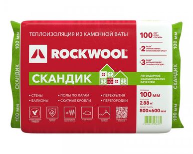 фото Утеплитель Rockwool Лайт Баттс Скандик 800х600х100 мм, 6 шт
