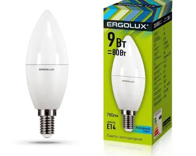 фото Лампа светодиодная LED-C35-9W-E14-4К Свеча 9Вт E14 4000К 172-265В Ergolux 13168