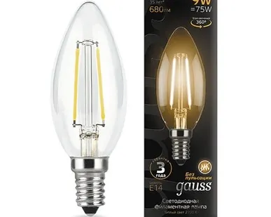 фото Светодиодная филаментная лампа Gauss Свеча 9W 680Lm 2700K E14 103801109
