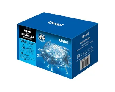 фото Гирлянда LED со статическим свечением ULD-S1000-120/SWK WHITE IP67 10м соедин. 120 диодов бел. свет провод бел. Uniel UL-00007204