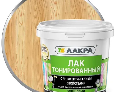 фото Лак ЛАКРА Лак для отделки деревянных и минеральных поверхностей ЛАКРА 0,9 кг глянцевый бесцветный тонированный
