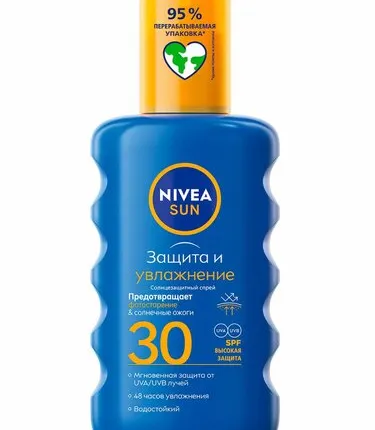 Фото №0 Спрей солнцезащитный Nivea Sun Защита и увлажнение, SPF 30, 200мл