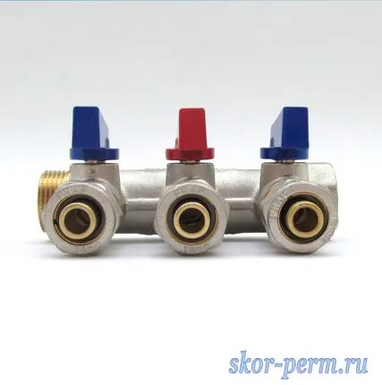 Фото №2 Коллектор с кранами 3/4&quot;х16 под металлопластик 3 выхода