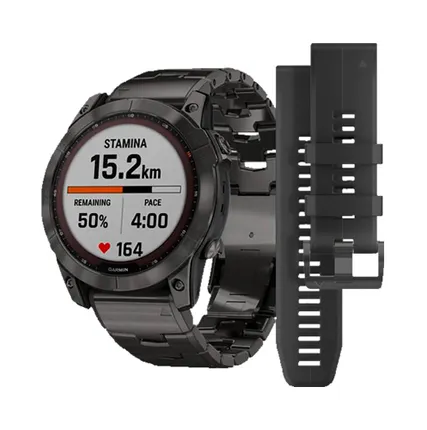 Фото №0 Часы Garmin Fenix 7X Sapphire Solar титановый угольно-серый DLC с угольно-серым титановым DLC браслетом