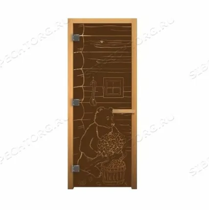 Фото №0 Дверь стекло Бронза Матовая «Мишка» 1,9/0,7 (8мм,3петли) Осина Везувий
