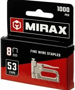фото Скобы для строительного степлера тонкие закаленные MIRAX 1000шт упак. 8 мм. Надежный расходный материал для строительных степлеров при выполнении работ по фиксации материала к различным поверхностям.