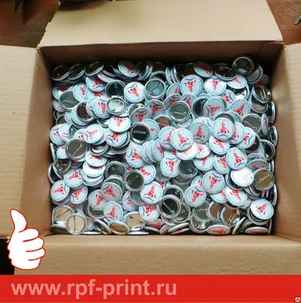 Фото №0 Изготовление закатных металлических значков диаметром 25 мм. Тираж 100 шт.