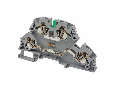 фото Klemsan Клеммник 2-х ярусный пружинный, 4 мм.кв., с индикацией 220 VAC, (серый); YBK4-2 FLD 220VAC