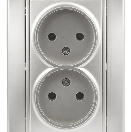 Фото №0 Розетка СП Plano 2х2P 1-204-03 16А-250В IP20 алюм. Intro Б0030066