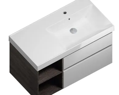 фото Тумба CUBO подвесная 90 правая, белый+ментс, 2 ящика + 2 открытые полки