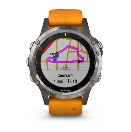 Фото №0 Часы Garmin Fenix 5 Plus Sapphire титановый с оранжевым ремешком Россия