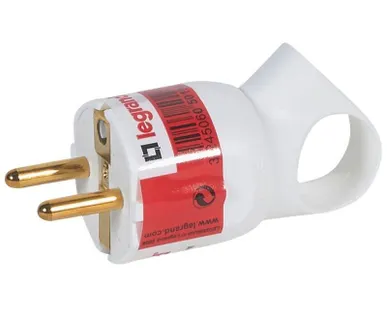 фото Вилка электрич. каб. Helium 16А 2P+E прямая с кольцом бел. Leg 050190
