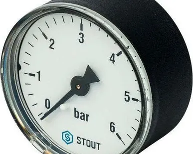 фото SIM-0009-500608 STOUT Манометр аксиальный. Корпус Dn 50 мм 1/4", 0...6 бар, кл.2.5