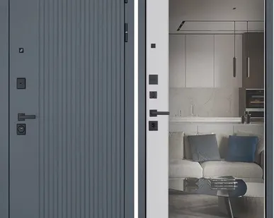 фото Входная дверь Вертикаль Графит-зеркало капучино АСД