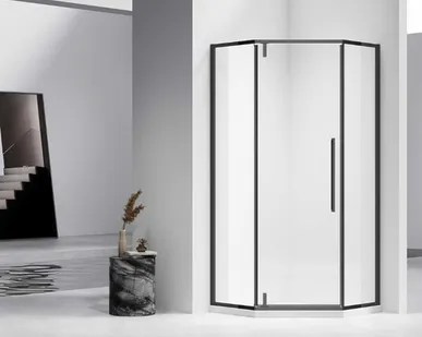 фото Душевой уголок 1000*1000, черный, стекло прозрачное