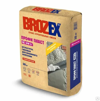 Фото №0 Смесь штукатурная Brozex Профи Пласт GPM 51 гипсовая, 30 кг
