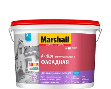 фото Краска фасадная силикон-акриловая Marshall Akrikor матовая база BW 9 л.