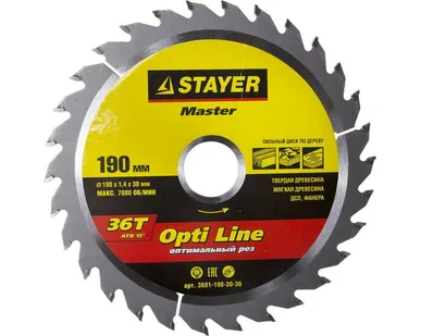 фото Диск пильный STAYER OPTI-Line по дереву 190х30мм 36 Зубьев 3681-190-30-36
