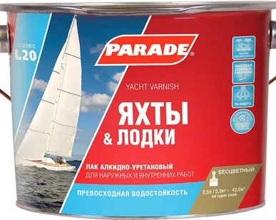 фото Лак PARADE Лак для отделки панелей яхт PARADE L20 2,5 л полуматовый 0006114