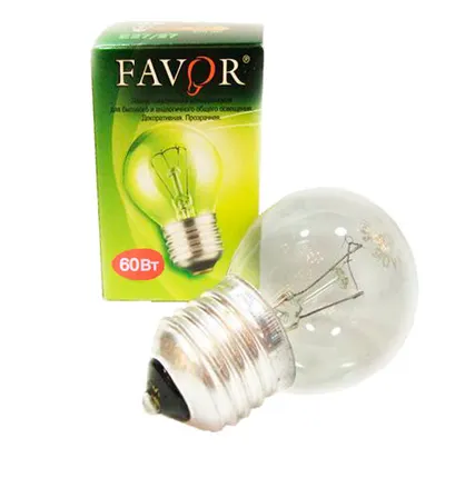 Фото №0 Лампа накаливания FAVOR P45 60W E27 CL шарик прозрачный