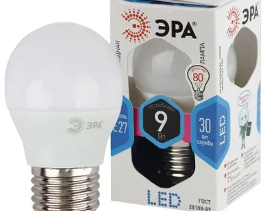 фото Лампа светодиодная P45-9w-840-E27 шар 720лм ЭРА Б0029044