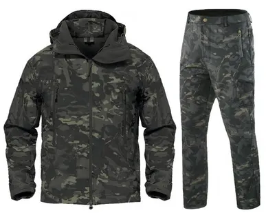 фото Тактический демисезонный костюм Softshell на флисе (чёрный мультикам)