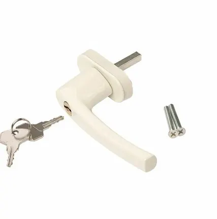 Фото №0 Ручка оконная алюминиевая с ключом 35 мм овальная накладка 45° + 2 винта белый