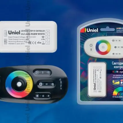 Фото №0 Усилитель ULC-G50-RGBW BLACK Контроллер для управления многоцветным и белым светодиодными источниками света 12/24B с пультом ДУ 2,4ГГц. Цвет пульта черный.