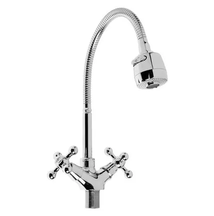 Фото №0 Смеситель для кухни Accoona A4871, двухвентильный, гибкий излив, силумин, хром