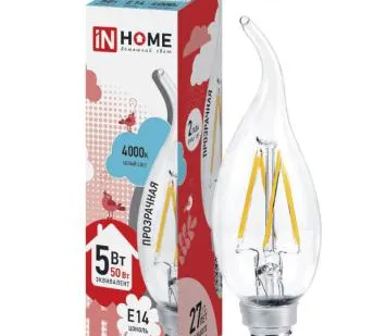 фото Лампа светодиодная LED-СВЕЧА НА ВЕТРУ-deco 5Вт 230В Е14 4000К 450Лм прозрачная IN HOME