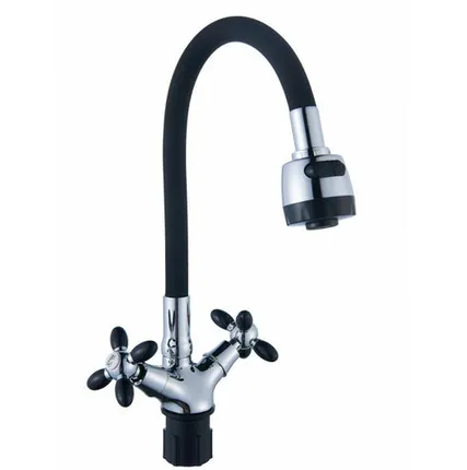 Фото №0 смеситель для кухни АНТЕЙ Радуга двухрычажный силикон черный