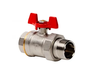 фото Кран шаровой с американкой ручка бабочка, латунь, внутренняя/наружная резьба 3/4",PN25/40 индивидуальная упаковка, никель, RTP