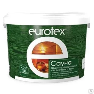 Фото №0 Лак Eurotex-Сауна для бань и саун для защиты древесины 2,5кг Рогнеда