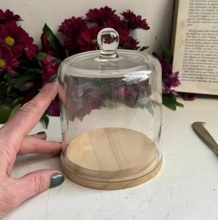 Фото №0 Клош 14 см стекло на деревянной подставке