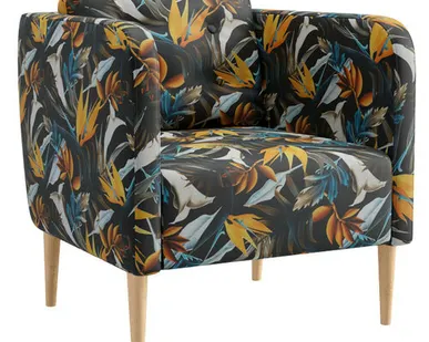 фото кресло Корси 710х730х710мм велюр цветной принт синее