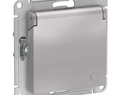 фото Механизм розетки 1-м СП AtlasDesign 16А IP20 с заземл. защ. шторки с крышкой алюм. SchE ATN000346
