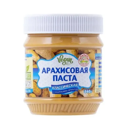 Фото №0 Паста арахисовая Классическая с кусочками арахиса Азбука продуктов 340г