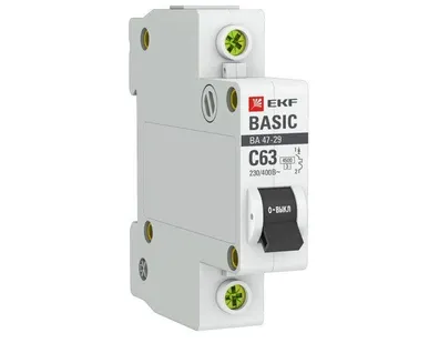 фото Выключатель автоматический модульный 1п C 63А 4.5кА ВА 47-29 Basic EKF mcb4729-1-63C