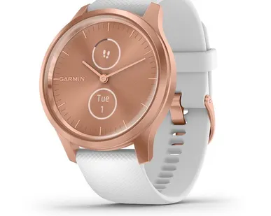 фото Часы Garmin Vivomove Style розовое золото с белым силиконовым ремешком
