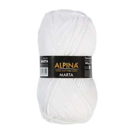 Фото №0 Пряжа ALPINA "MARTA" 100% тактифил 100 г 120 м №001 БЕЛЫЙ