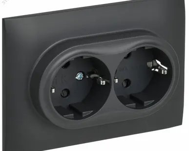 фото SKANDY Розетка 2-местная с заземлением с защитными шторками 16А в сборе SK-R07T титан IEK