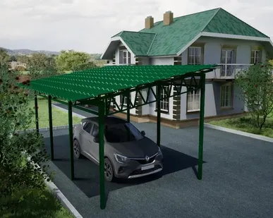 фото Односкатный навес №31 из металлочерепицы 3,9 х6,3 м