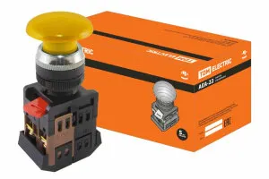 Фото №0 Кнопка AEА-22 "Грибок" желтый d22мм 1з+1р TDM