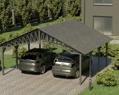 фото Двускатный навес №22 из гибкой черепицы 6,5х6,25 м