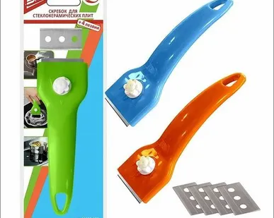 фото Скребок д/стеклокерам. плит + 4 лезвия "Эконом" 3цв. MS58-173